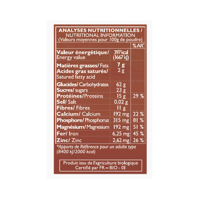 la mandorle instant almond chocolate powder nutrition table