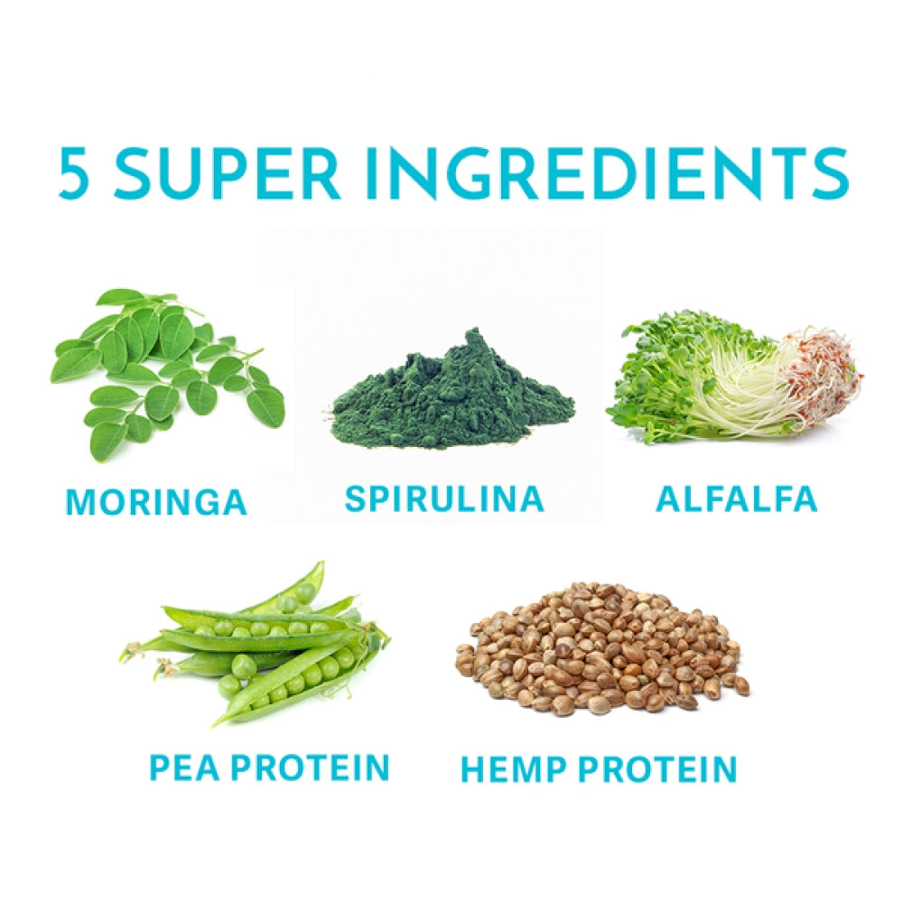 Your Superfoods skinny protein organic ingredients including, moringa, spirulina, alfalfa, pea protein and hemp protein